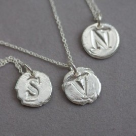 Initial necklace with a typewriter font initial, fine silver, uppercase