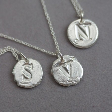 Initial necklace with a typewriter font initial, fine silver, uppercase