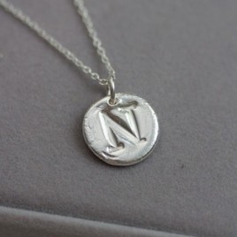 Initial necklace with a typewriter font initial, fine silver, uppercase