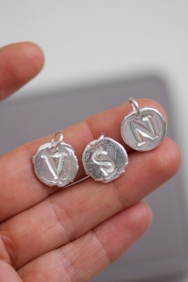 Initial necklace with a typewriter font initial, fine silver, uppercase