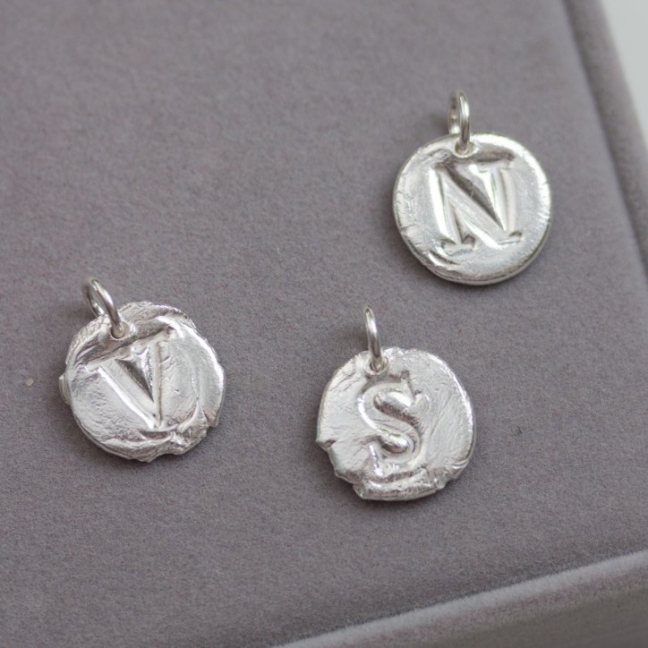 Initial necklace with a typewriter font initial, fine silver, uppercase Initial necklace with a typewriter font initial, fine silver, uppercase