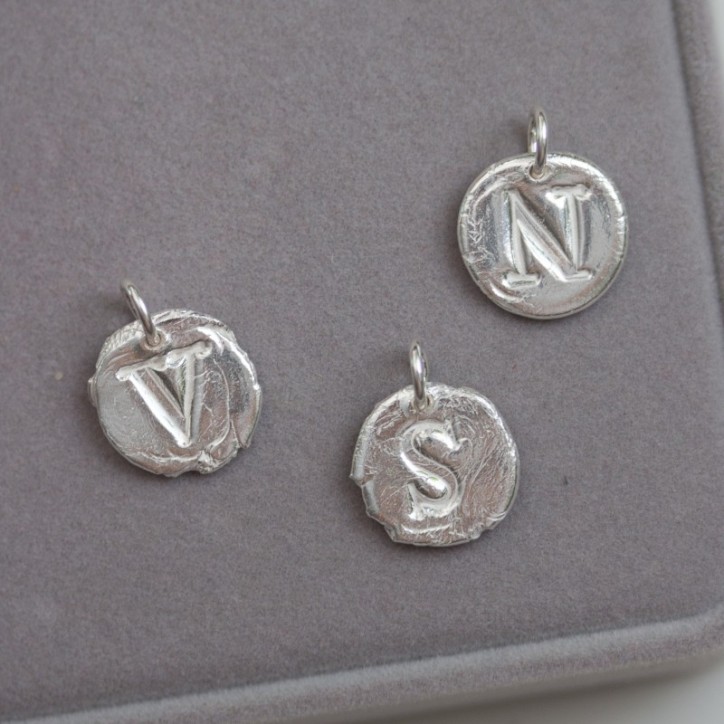 Initial necklace with a typewriter font initial, fine silver, uppercase Initial necklace with a typewriter font initial, fine silver, uppercase