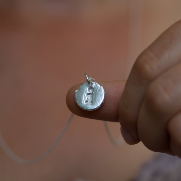 Initial necklace with a typewriter font initial, fine silver, lowercase Initial necklace with a typewriter font initial, fine silver, lowercase