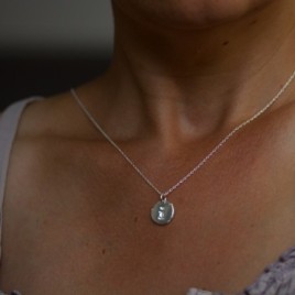 Initial necklace with a typewriter font initial, fine silver, lowercase