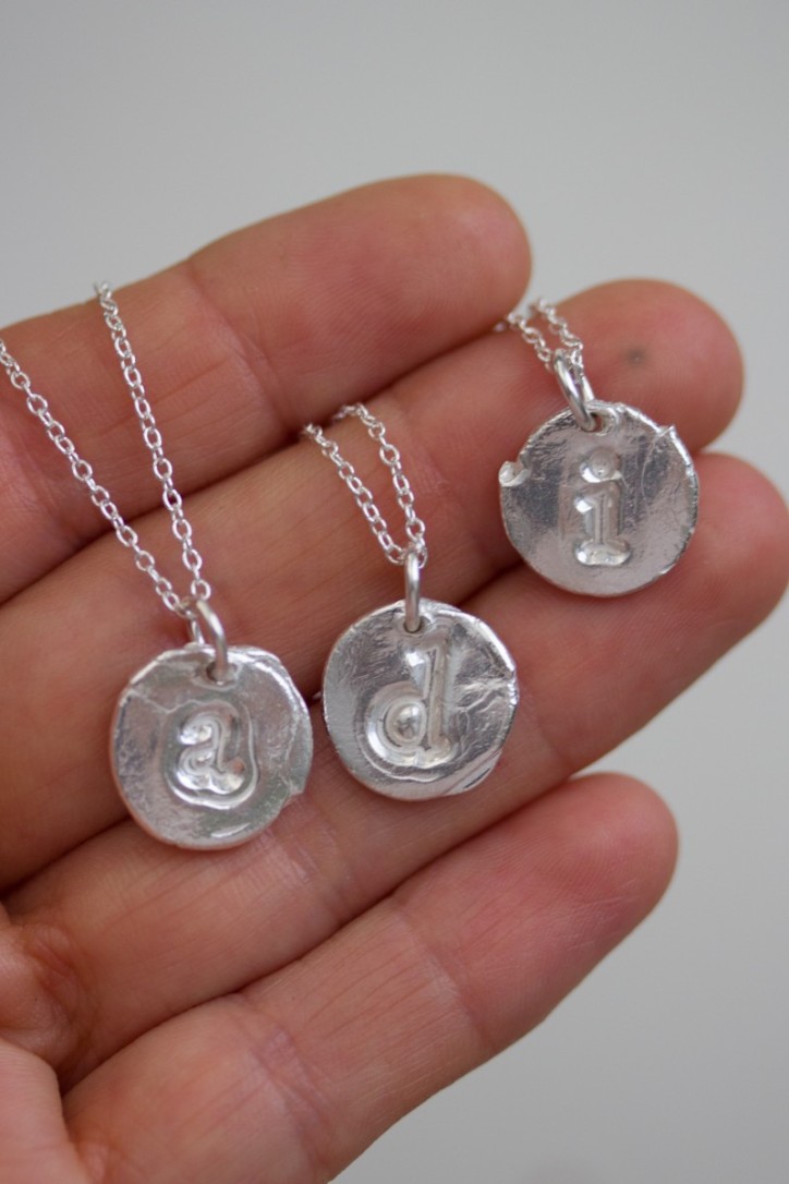 Initial necklace with a typewriter font initial, fine silver, lowercase Initial necklace with a typewriter font initial, fine silver, lowercase
