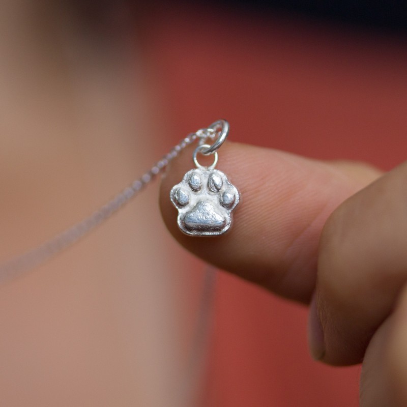 Dog paw pendant - fine silver charm necklace