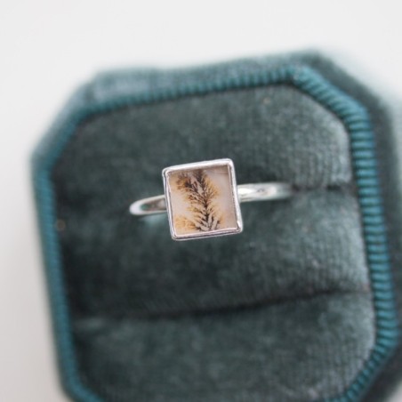 Dendritic agate ring, square, silver or gold