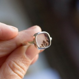 Dendritic agate ring, square, silver or gold