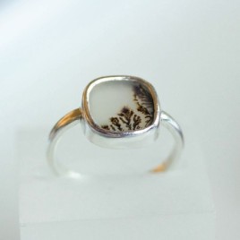 Dendritic agate ring, square, silver or gold