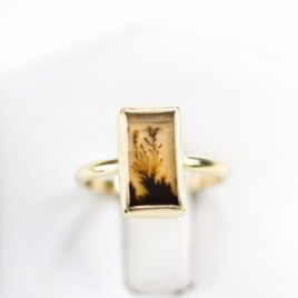 Dendritic agate ring, rectangular in gold