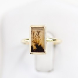 Dendritic agate ring, rectangular in gold
