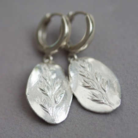 Earrings with grass spikelet impression, sterling and fine silver