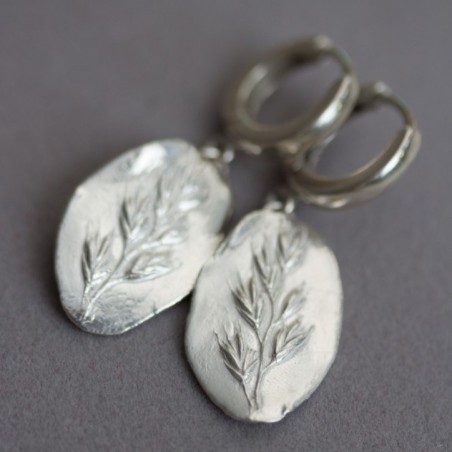 Earrings with grass spikelet impression, sterling and fine silver