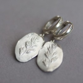 Earrings with grass spikelet impression, sterling and fine silver
