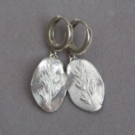 Earrings with grass spikelet impression, sterling and fine silver