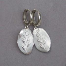Earrings with grass spikelet impression, sterling and fine silver