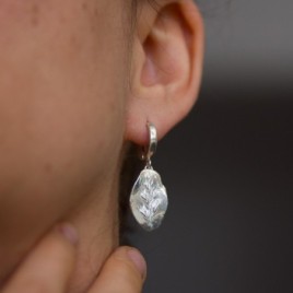 Earrings with grass spikelet impression, sterling and fine silver