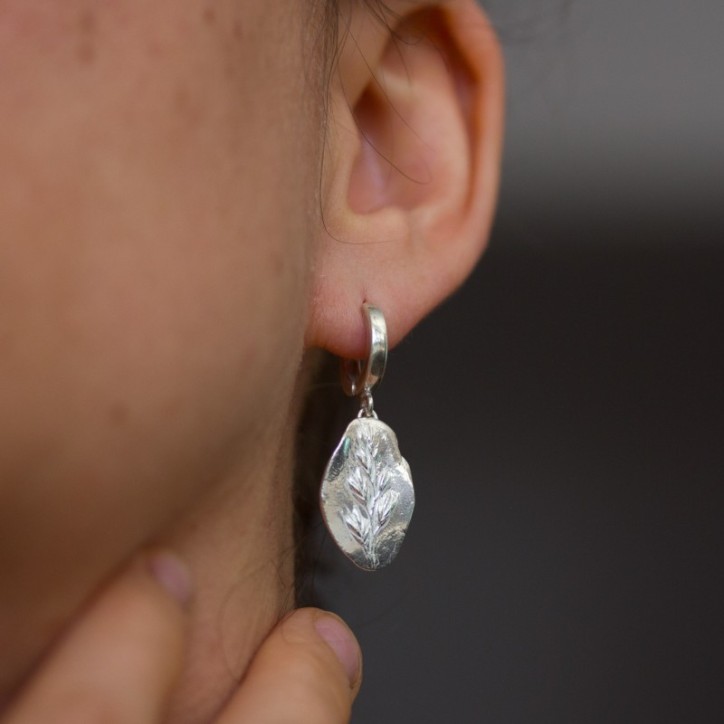 Earrings with grass spikelet impression, sterling and fine silver