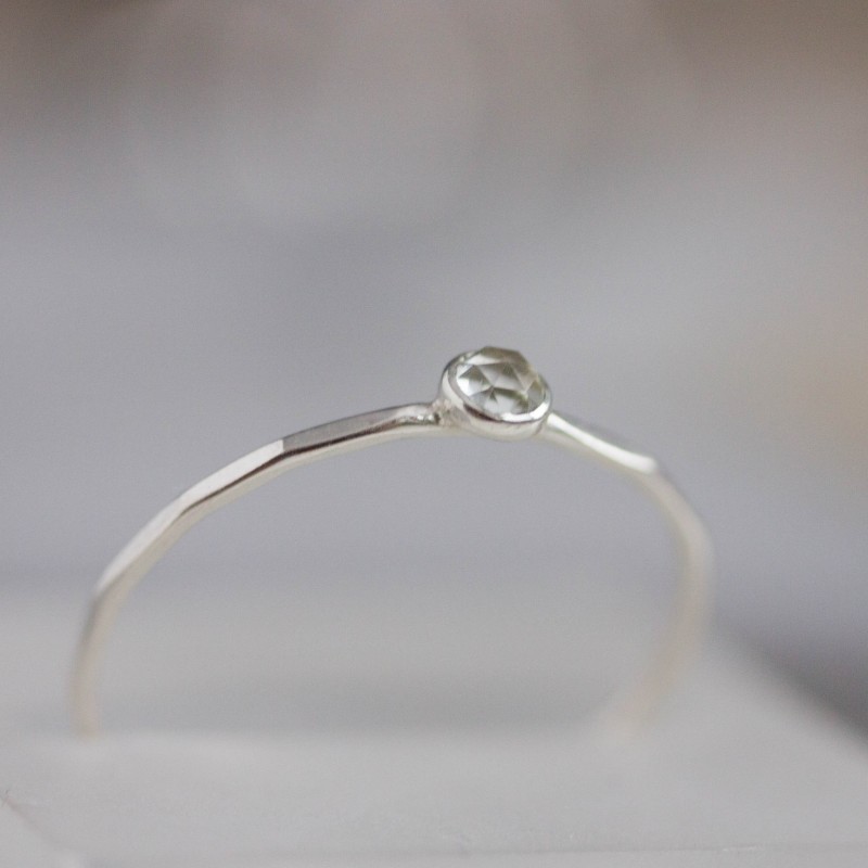 Green Amethyst - skinny stackable ring with rose cut pale green amethyst
