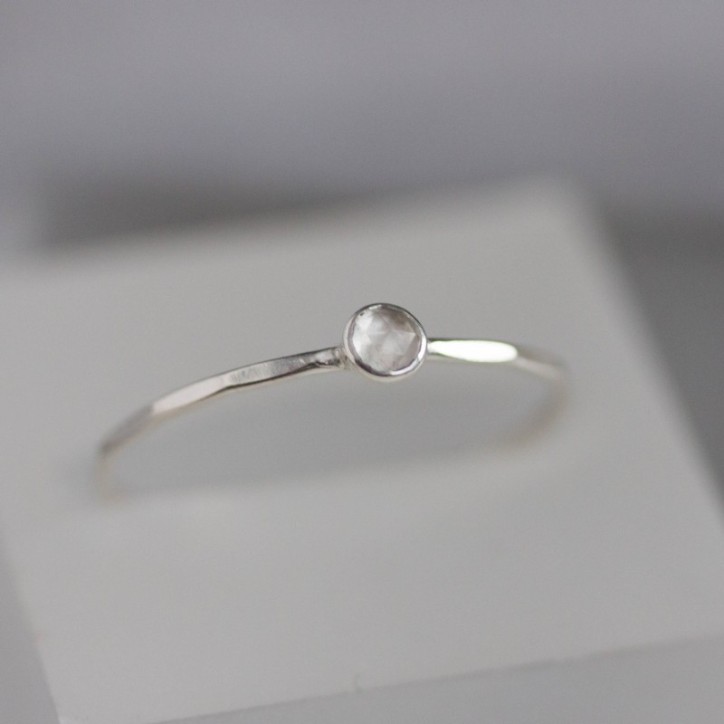 Green Amethyst - skinny stackable ring with rose cut pale green amethyst