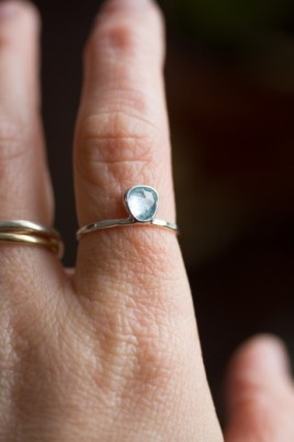 Free form Aquamarine ring, stackable ring, March birthstone