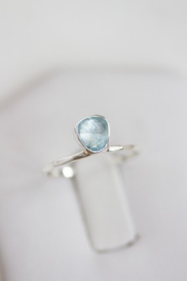 Free form Aquamarine ring, stackable ring, March birthstone