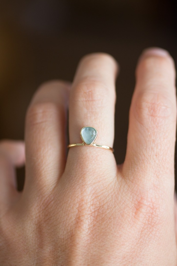 Free form Aquamarine ring, stackable ring, March birthstone Free form Aquamarine ring, stackable ring, March birthstone
