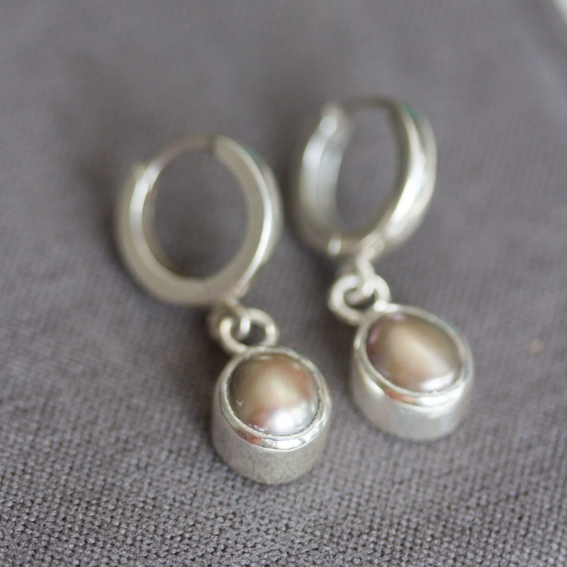 Grey freshwater Pearl earrings, sterling silver