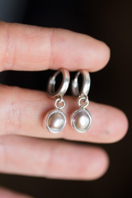 Grey freshwater Pearl earrings, sterling silver