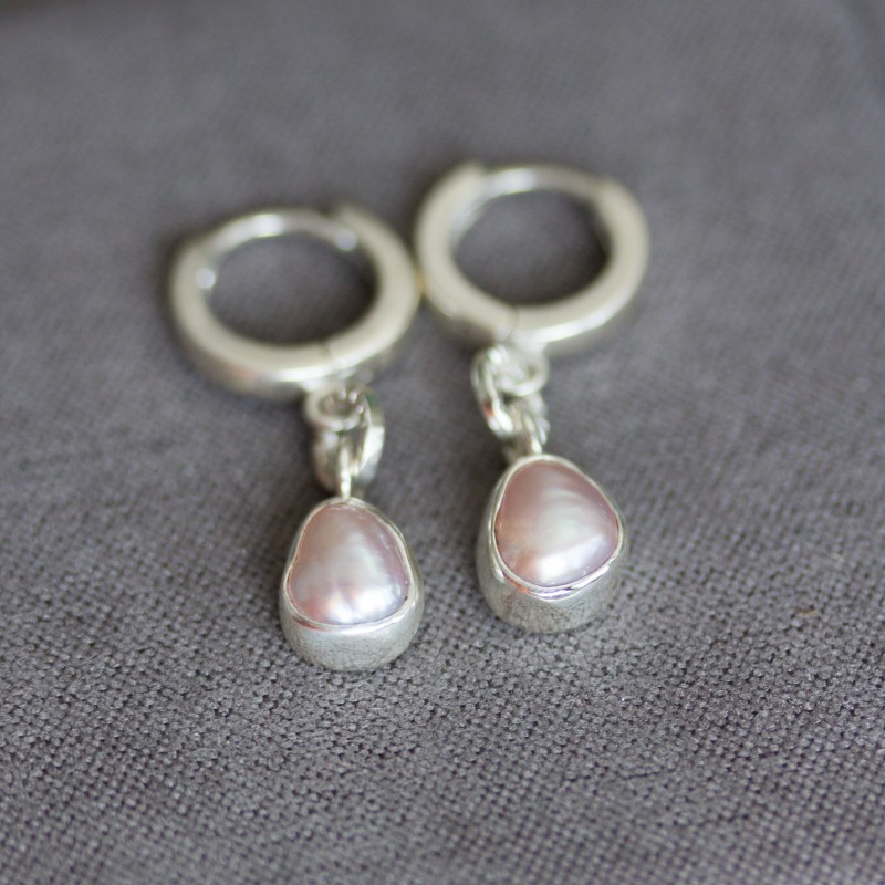 Pink freshwater Pearl earrings, sterling silver