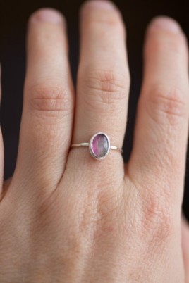 Bi-color Tourmaline ring (bigger stone) - skinny stackable ring