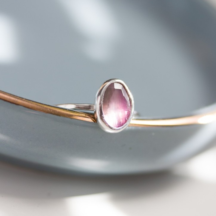 Bi-color Tourmaline ring (bigger stone) - skinny stackable ring