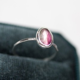 Bi-color Tourmaline ring (bigger stone) - skinny stackable ring