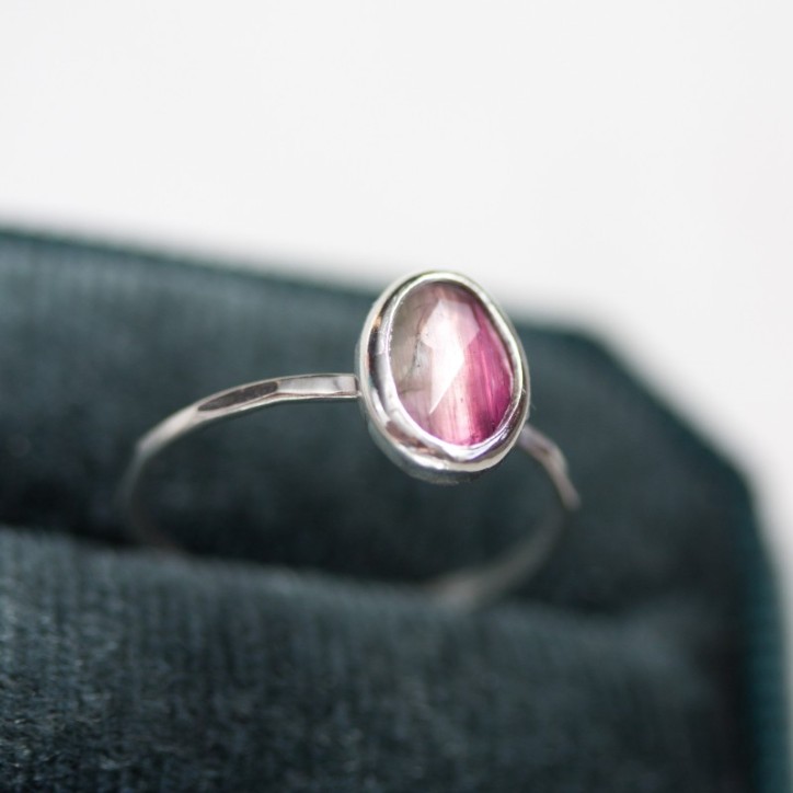 Bi-color Tourmaline ring (bigger stone) - skinny stackable ring
