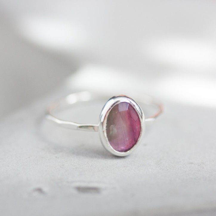 Bi-color Tourmaline ring (bigger stone) - skinny stackable ring