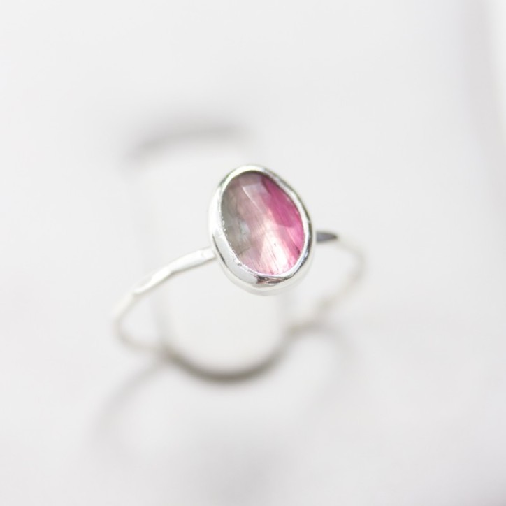 Bi-color Tourmaline ring (bigger stone) - skinny stackable ring
