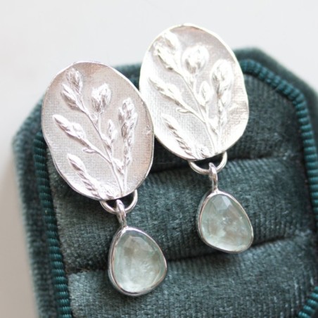Nature inspired earrings with milky blue aquamarines