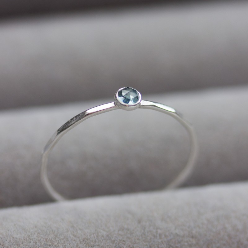 Sapphire ring - skinny stackable ring with Montana Sapphire stone