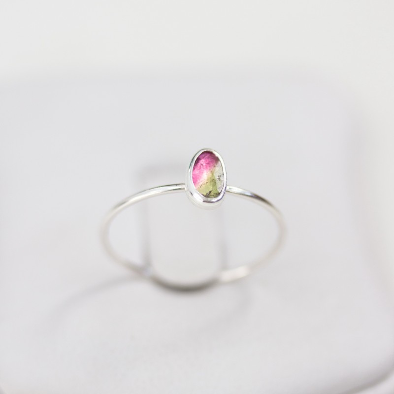 Bi-color Tourmaline ring - skinny stackable ring