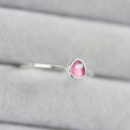 Pink Tourmaline ring - stackable ring with pink rose cut Tourmaline