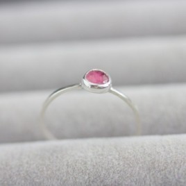 Pink Tourmaline ring - stackable ring with pink rose cut Tourmaline