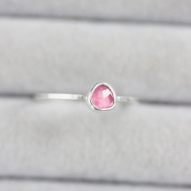 Pink Tourmaline ring - stackable ring with pink rose cut Tourmaline