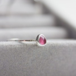 Pink Tourmaline ring - stackable ring with pink rose cut Tourmaline