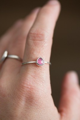 Pink Tourmaline ring - stackable ring with pink rose cut Tourmaline