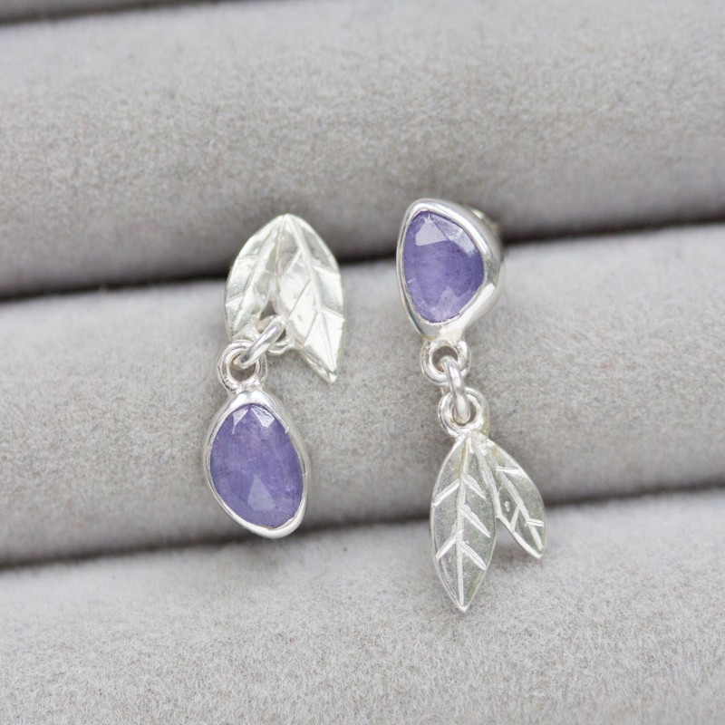 Asymmetrical earrings with tanzanite stones, sterling silver