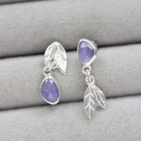 Asymmetrical earrings with tanzanite stones, sterling silver