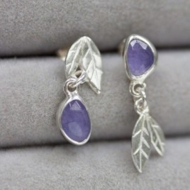 Asymmetrical earrings with tanzanite stones, sterling silver