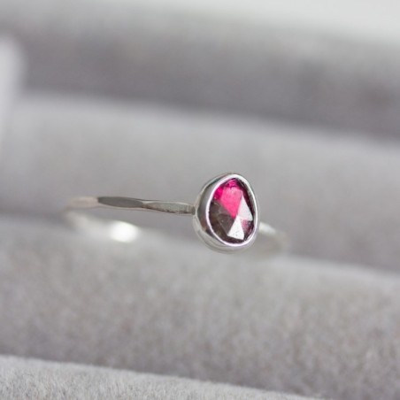 Bi-color Tourmaline ring - skinny stackable ring with pink-black stone