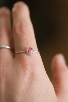 Bi-color Tourmaline ring - skinny stackable ring