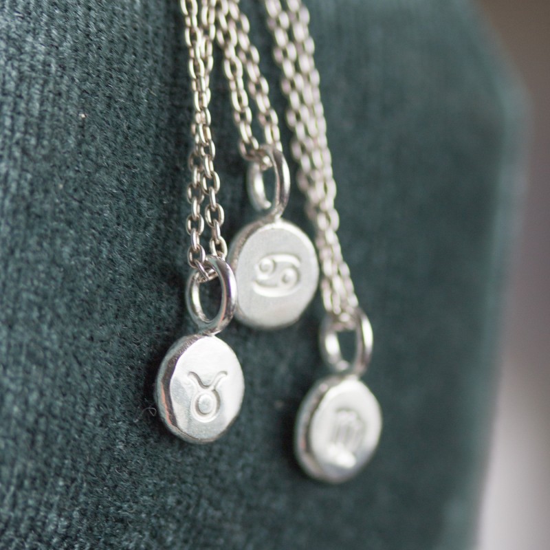Zodiac necklace, dainty pendant, sterling silver